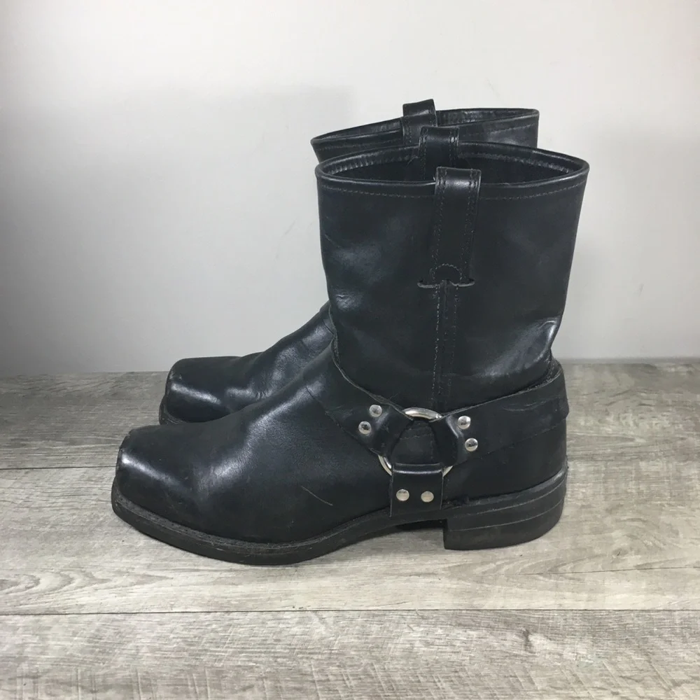 Mens Frye 87400 Black Engineer 8R Harness Motorcycle Leather Slip On Boots 12 M